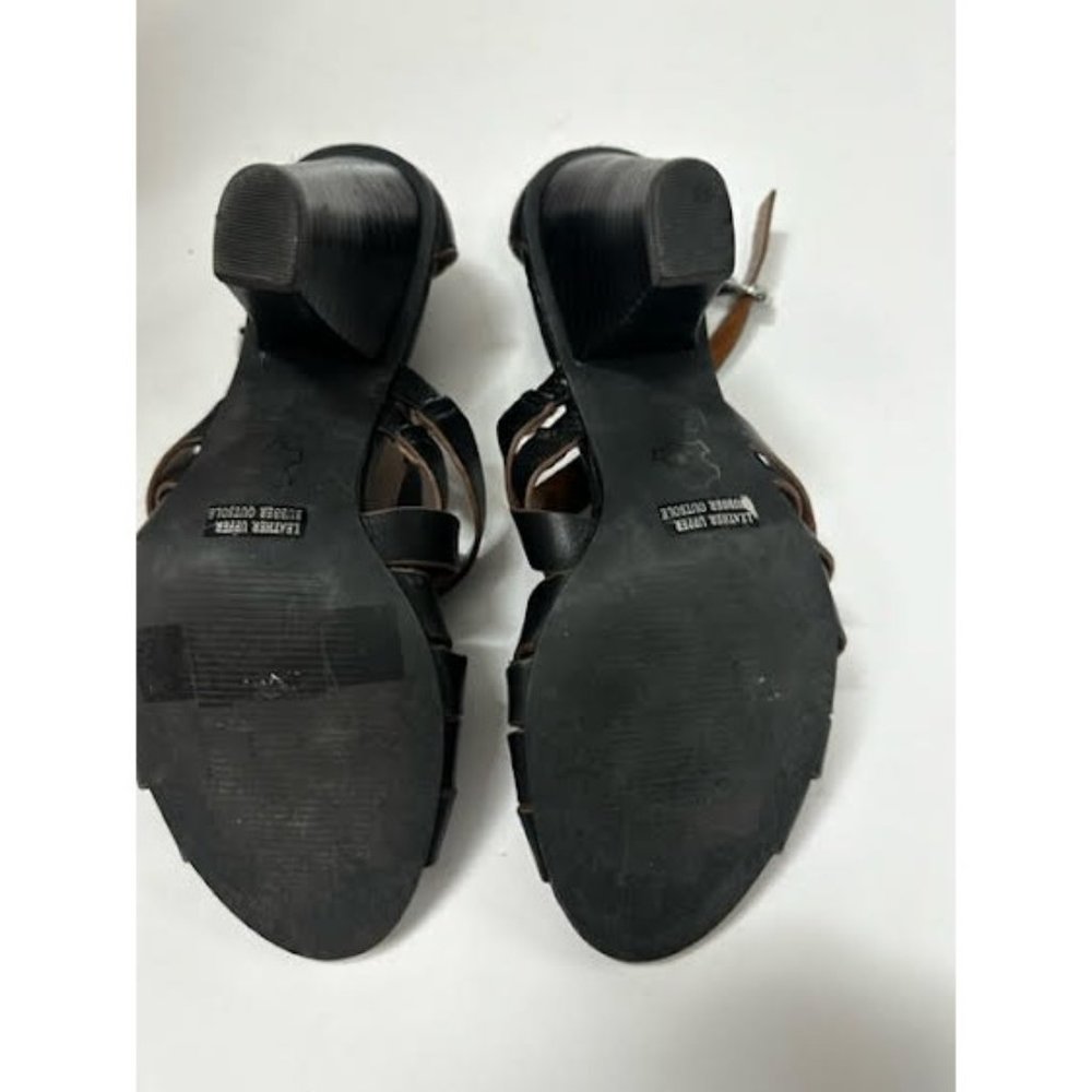Ann Taylor Loft Women's Black Leather Strappy Chunky Cone Heel Sandals Size 7 - Picture 6 of 8